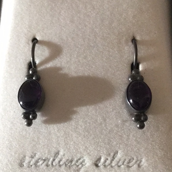 Sterling silver with purple stone drop earrings - Picture 3 of 7